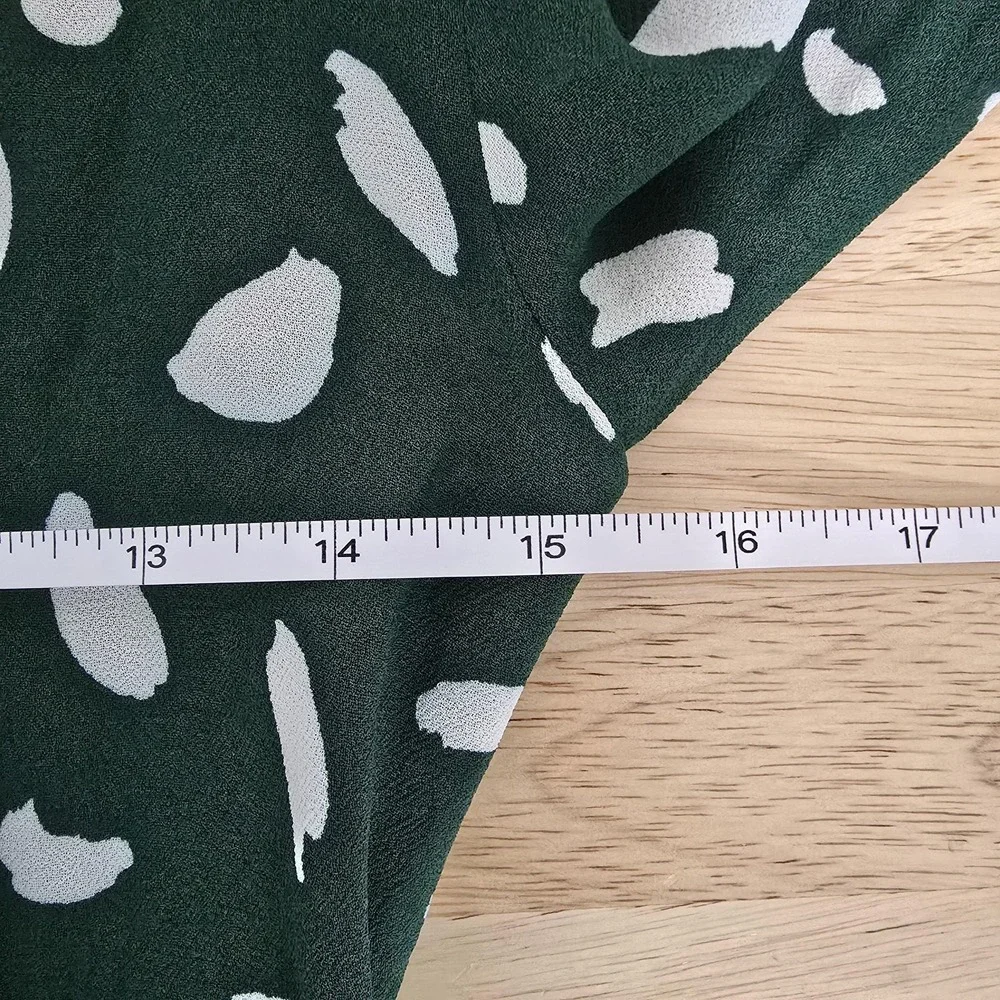 Reformation Dress Womens Small Green Wrap Midi 3/4 Sleeve‎ Tie Waist Dot Print - Picture 6 of 11